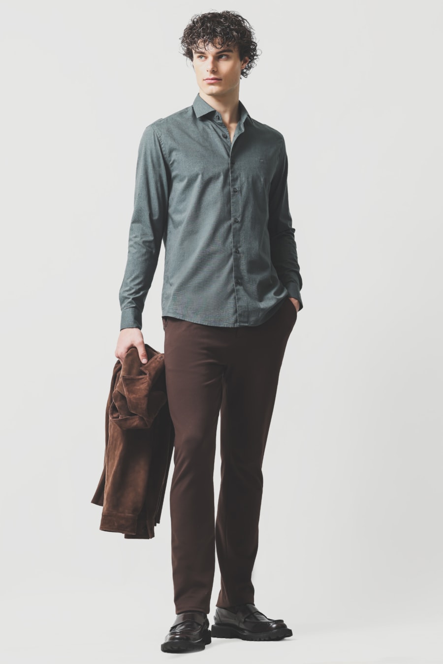 Camisa Manga Longa Slim Fil a Fil Antilia Verde Escuro — foto 2 de 6