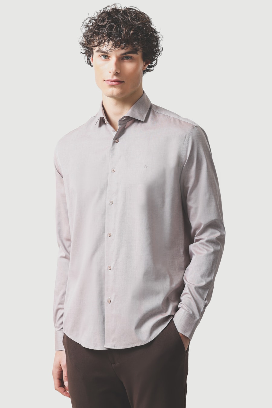 Camisa Manga Longa Slim Fio 50 Egípcio Petronas Castanho — foto 1 de 6