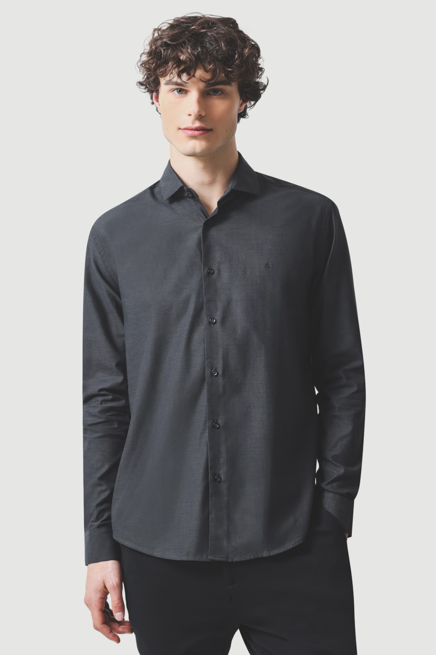 Camisa Manga Longa Slim Fio 50 Egípcio Petronas Chumbo — foto 1 de 6
