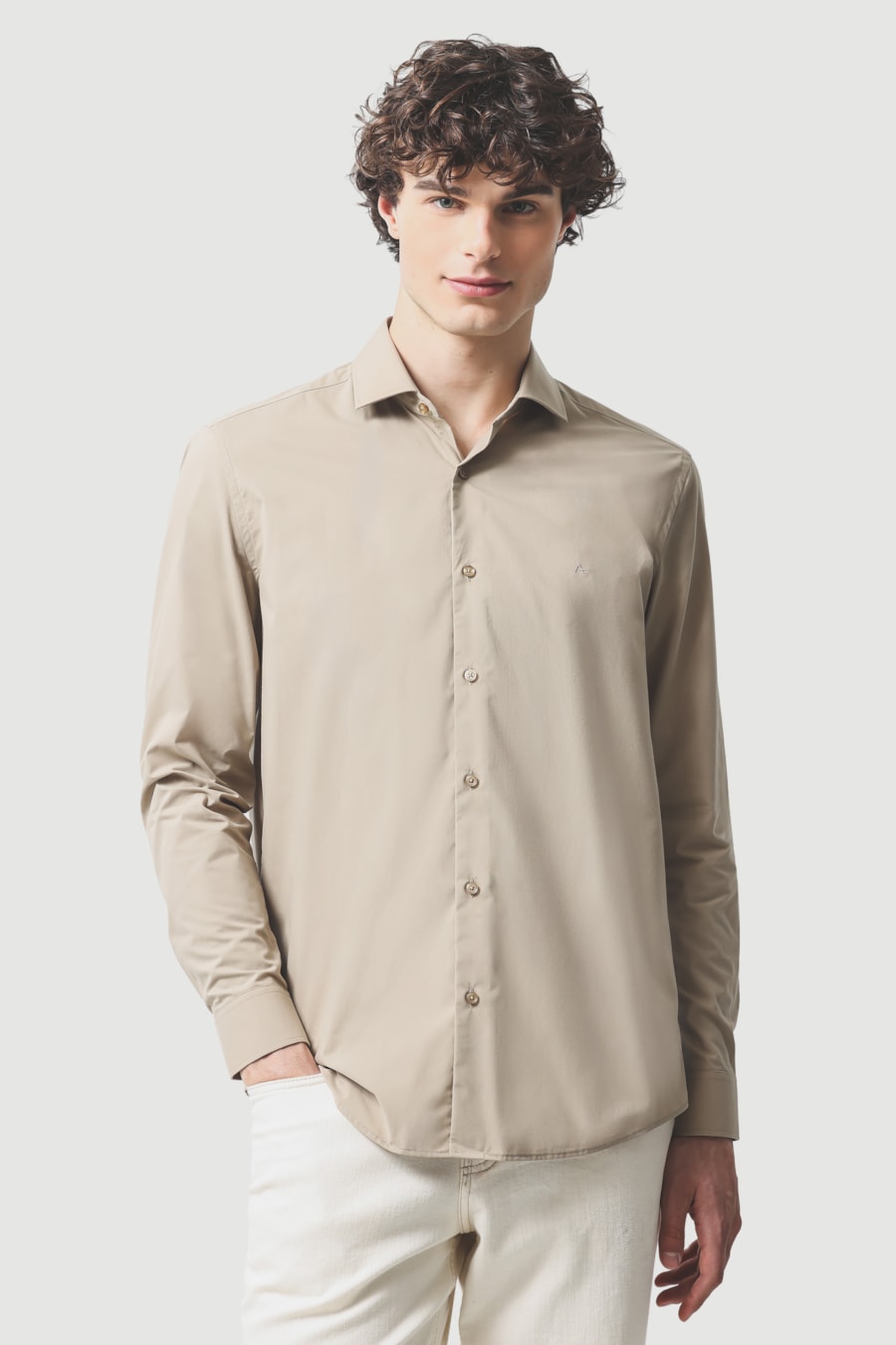 Camisa Manga Longa Slim Fio 60 Carbon Touch Caqui — foto 1 de 6