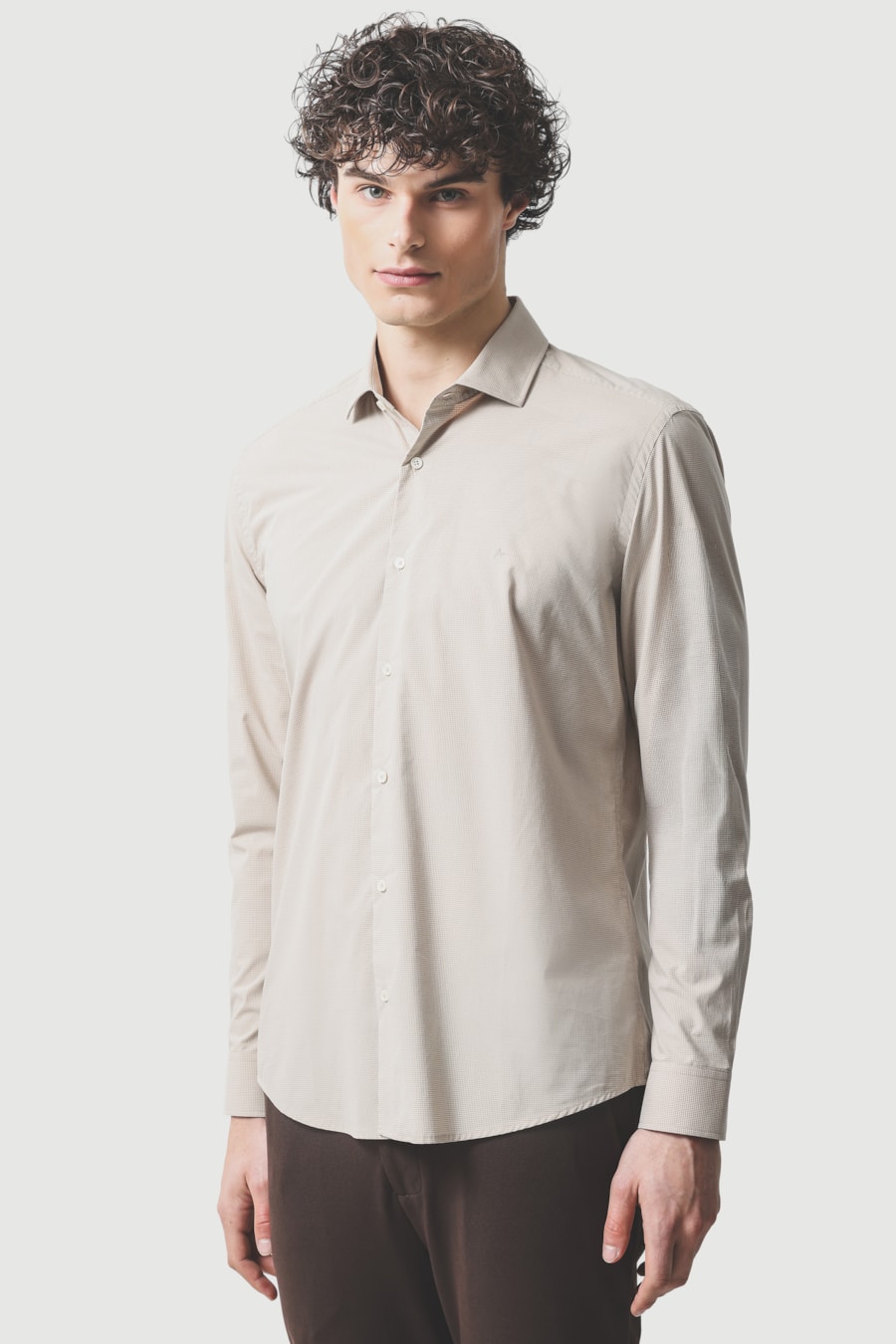 Camisa Manga Longa Slim Fio 60 Carbon Touch Caqui C/Creme — foto 1 de 6