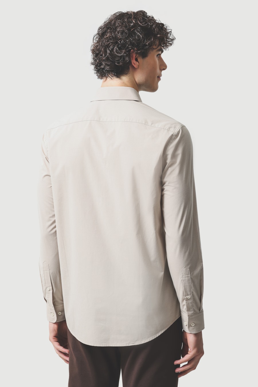 Camisa Manga Longa Slim Fio 60 Carbon Touch Caqui C/Creme — foto 4 de 6