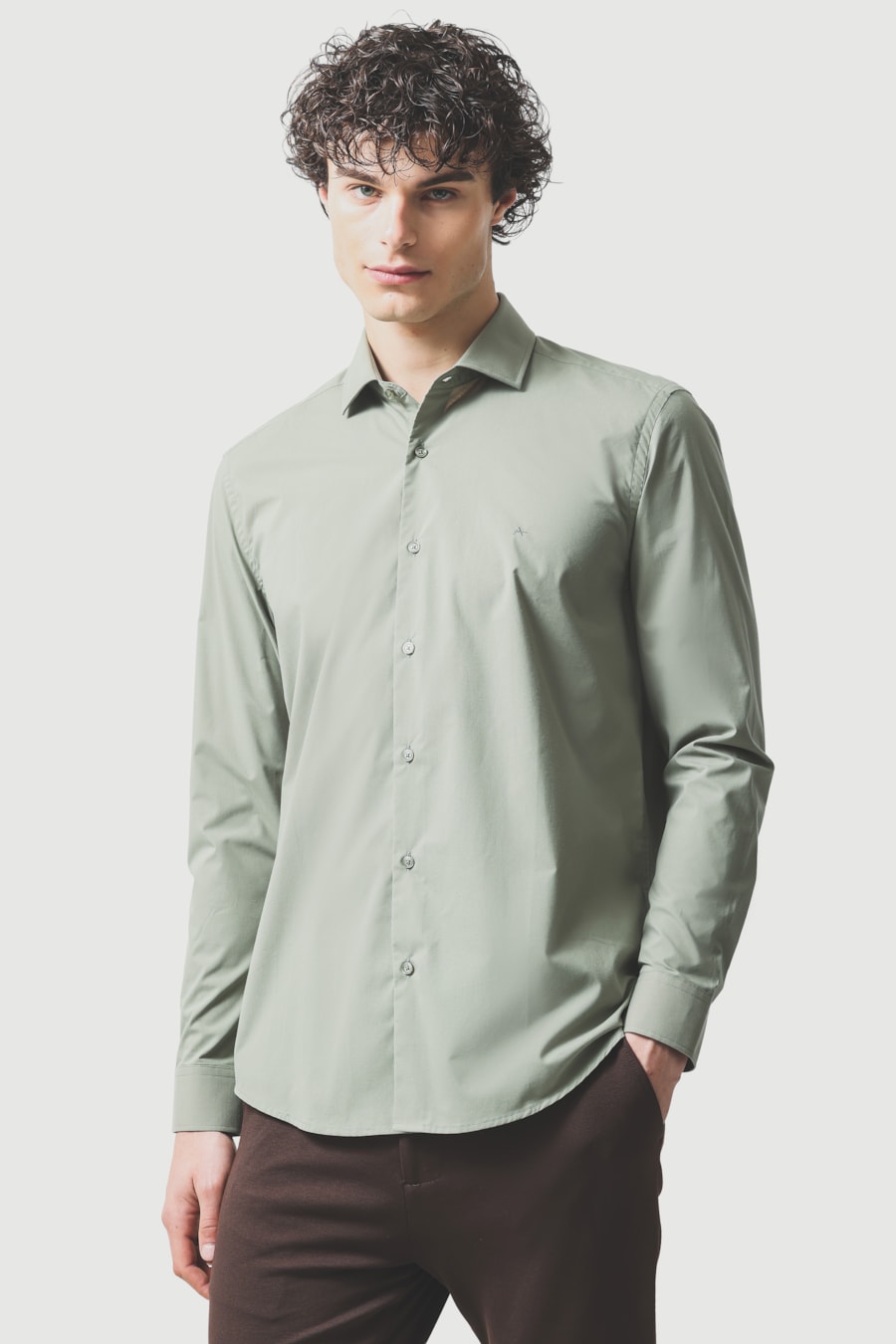 Camisa Manga Longa Slim Fio 60 Carbon Touch Verde — foto 1 de 6