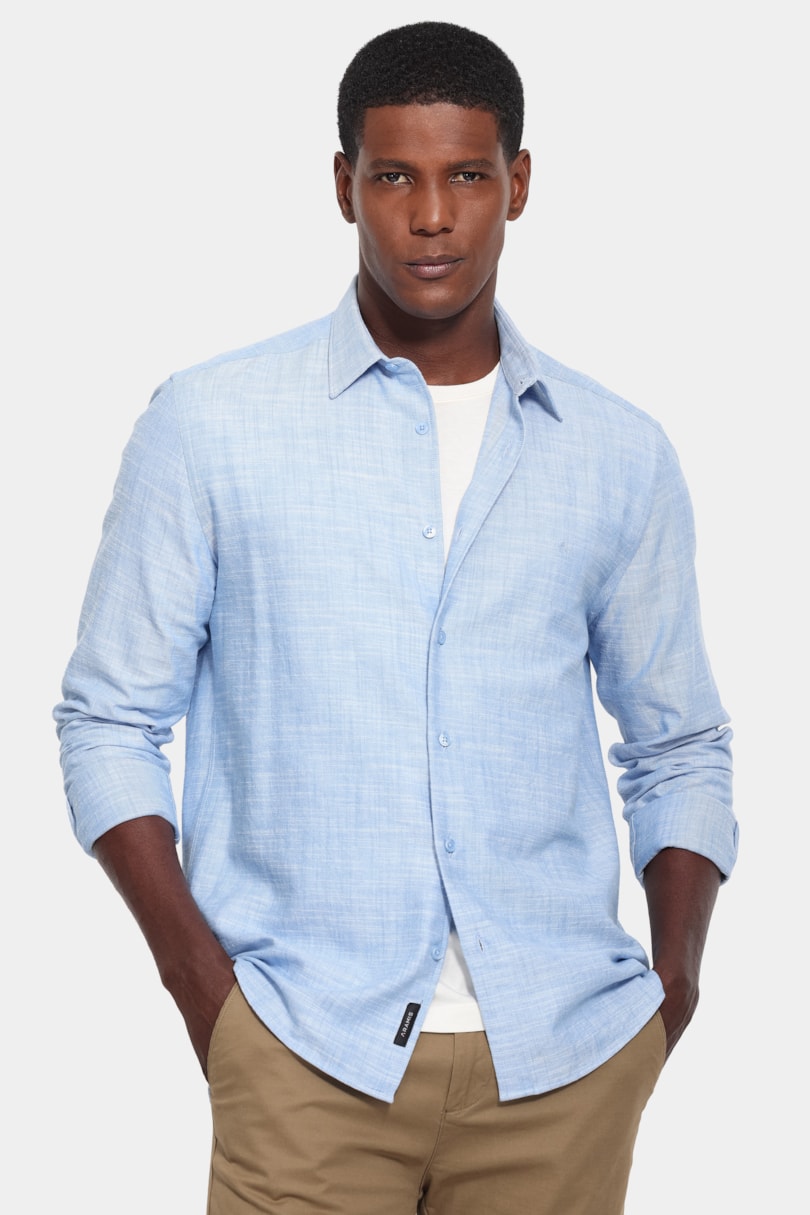 Camisa Manga Longa Slim Flame Azul