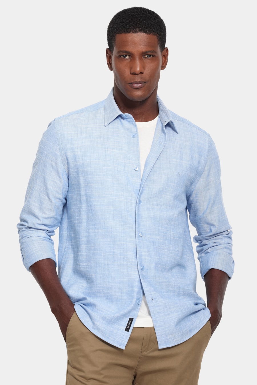 Camisa Manga Longa Slim Flame Azul — foto 1 de 6
