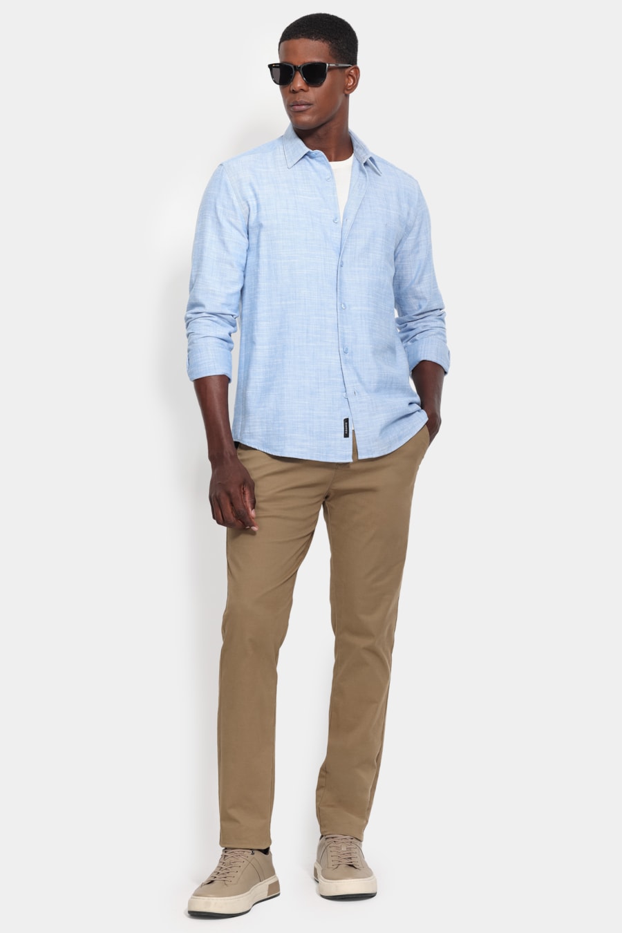 Camisa Manga Longa Slim Flame Azul — foto 2 de 6