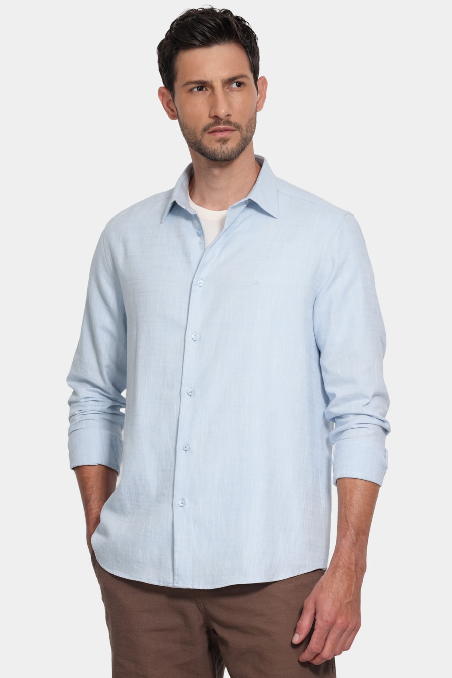 Camisa Manga Longa Slim Flame Azul Claro — foto 1 de 6