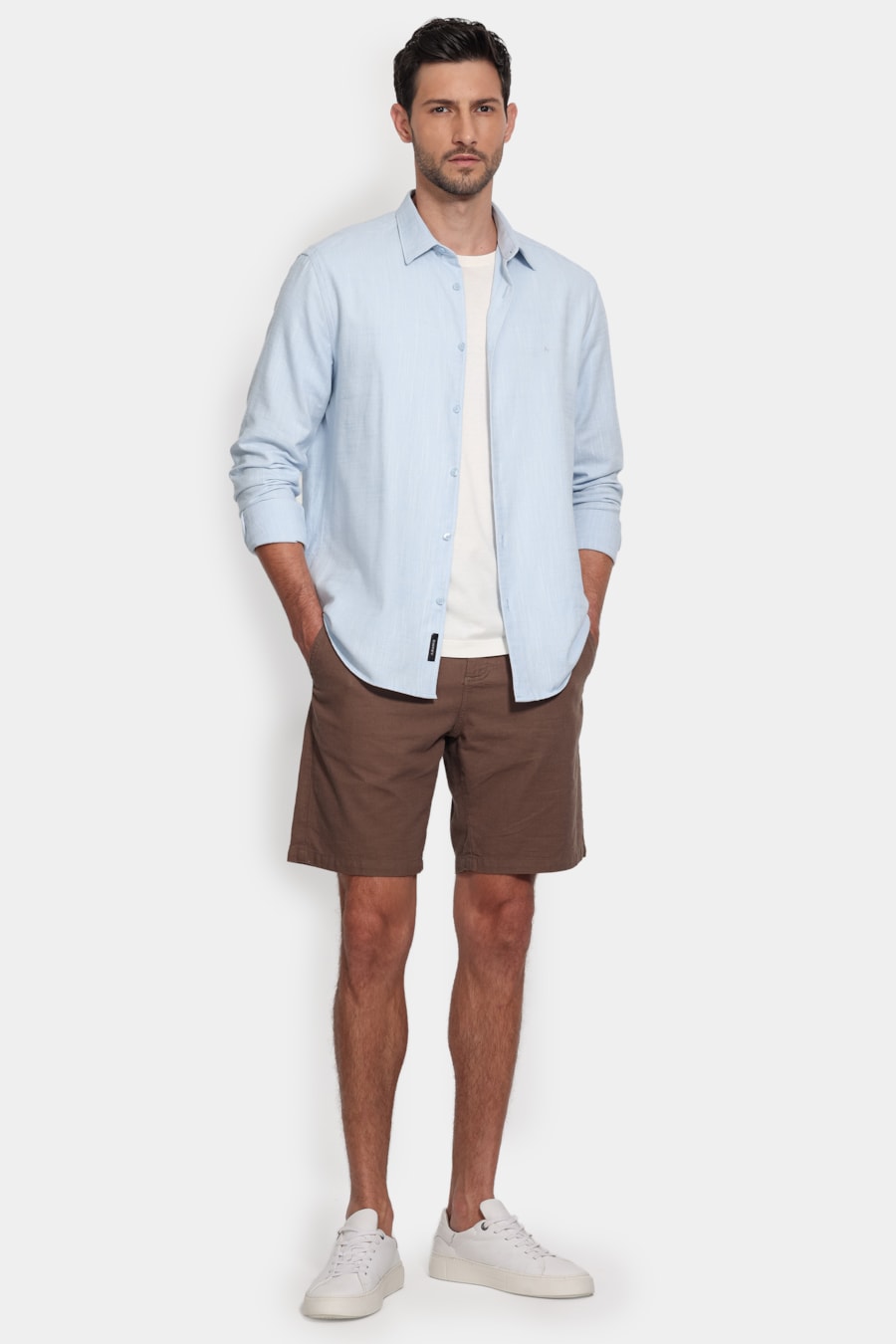 Camisa Manga Longa Slim Flame Azul Claro — foto 2 de 6