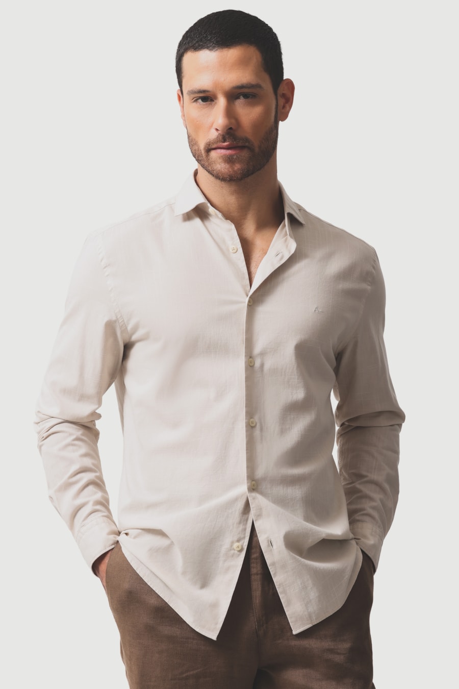 Camisa Manga Longa Slim Flame Bosco Areia — foto 1 de 6