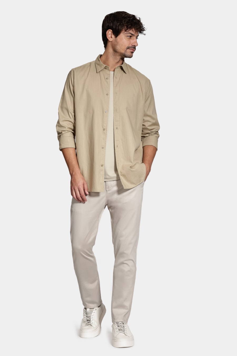 Camisa Manga Longa Slim Flamê Bosco Areia — foto 2 de 6