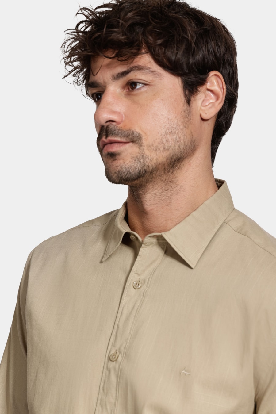 Camisa Manga Longa Slim Flamê Bosco Areia — foto 3 de 6