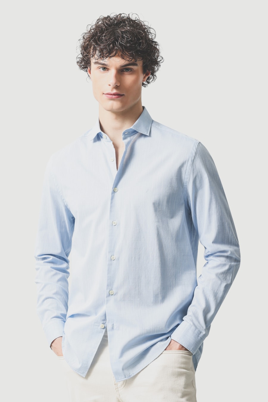 Camisa Manga Longa Slim Flame Bosco Azul Celeste — foto 1 de 6