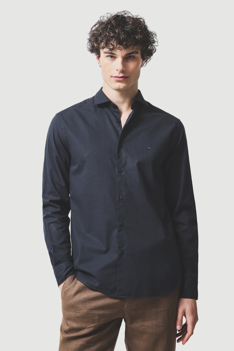 Camisa Manga Longa Slim Flame Bosco Marinho Escuro — foto 1 de 6
