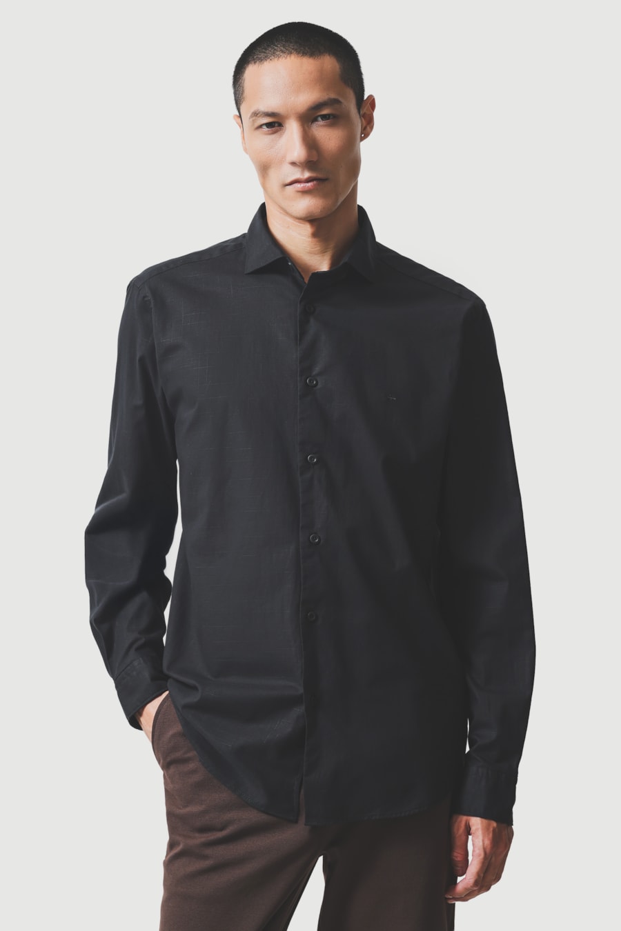 Camisa Manga Longa Slim Flame Bosco Preto — foto 1 de 6