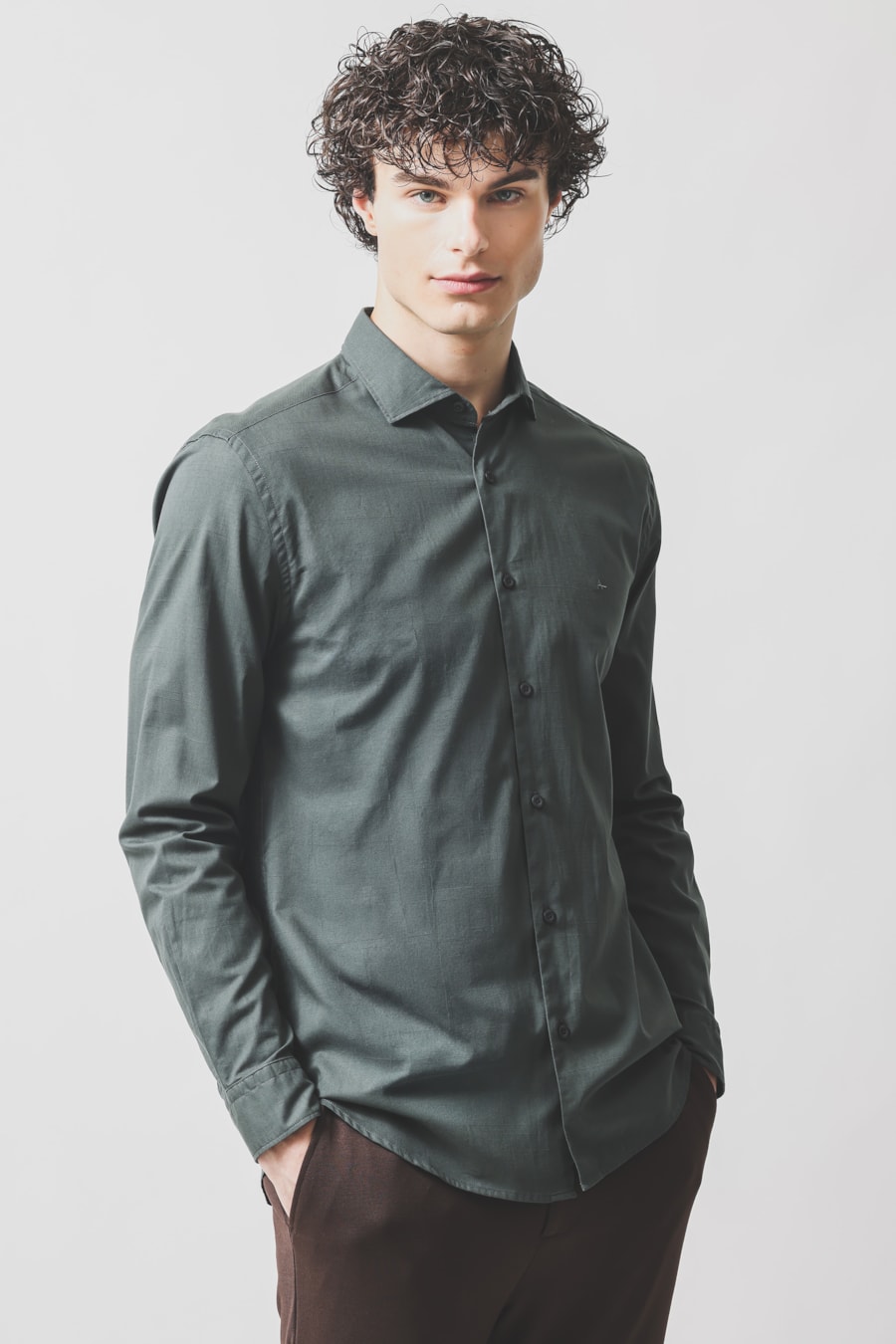Camisa Manga Longa Slim Flame Bosco Verde Gris — foto 1 de 6