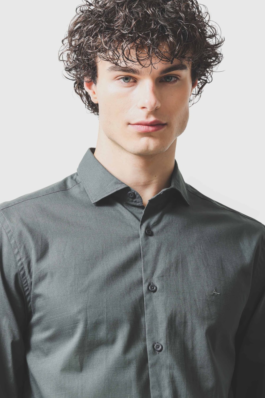 Camisa Manga Longa Slim Flame Bosco Verde Gris — foto 3 de 6