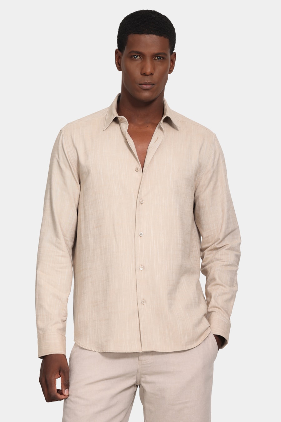 Camisa Manga Longa Slim Flame Natural — foto 1 de 6