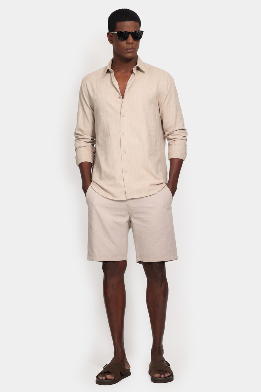 Camisa Manga Longa Slim Flame Natural — foto 2 de 6