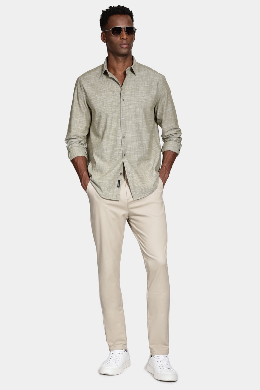 Camisa Manga Longa Slim Flamê Verde Militar — foto 2 de 6