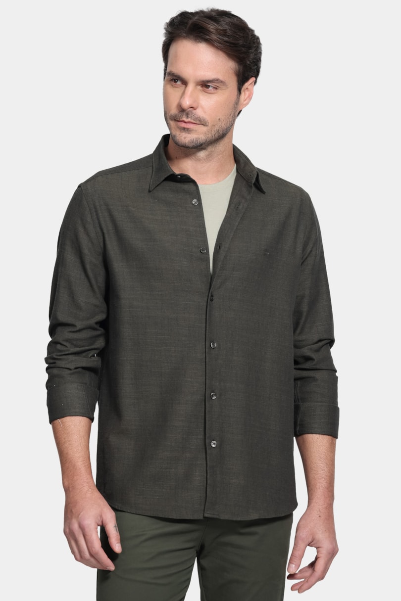 Camisa Manga Longa Slim Flame Verde Oliva