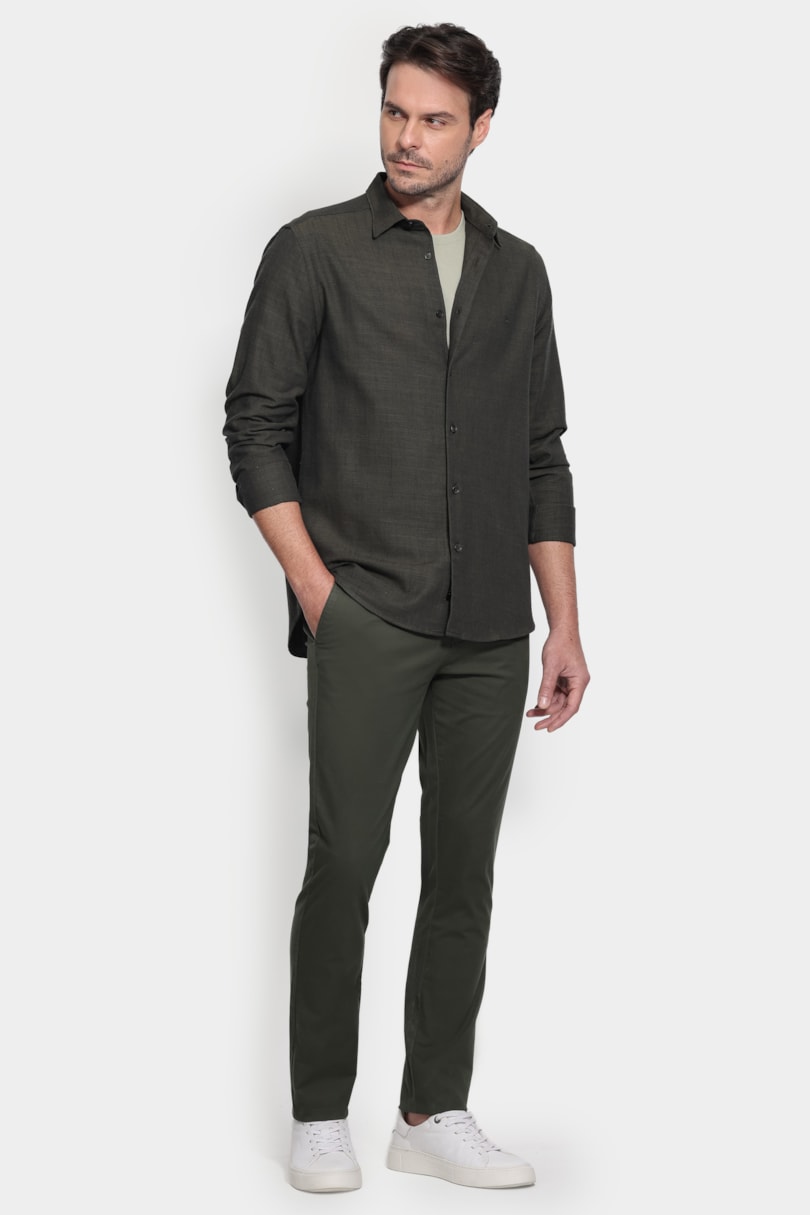 Camisa Manga Longa Slim Flame Verde Oliva