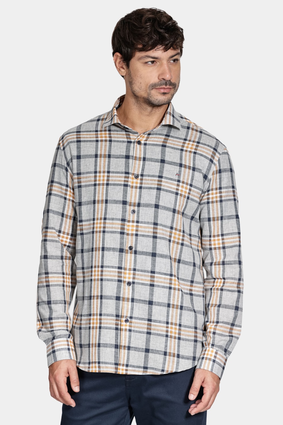 Camisa Manga Longa Slim Flame Xadrez Marinho — foto 1 de 6