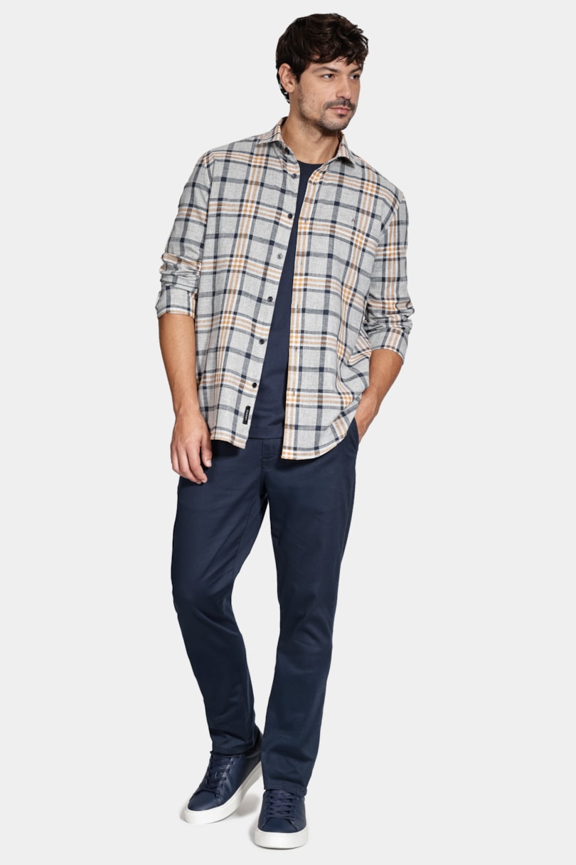 Camisa Manga Longa Slim Flame Xadrez Marinho