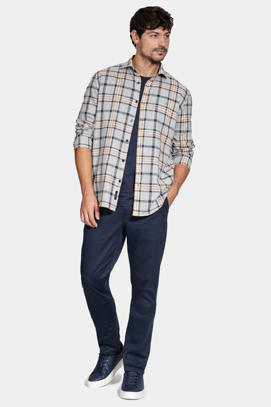 Camisa Manga Longa Slim Flame Xadrez Marinho — foto 2 de 6