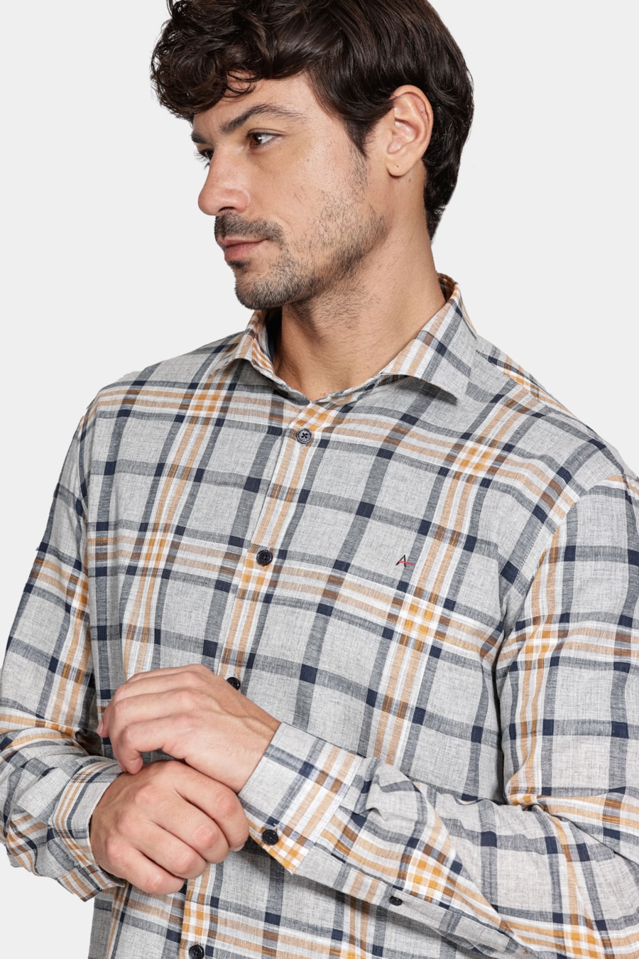 Camisa Manga Longa Slim Flame Xadrez Marinho — foto 3 de 6