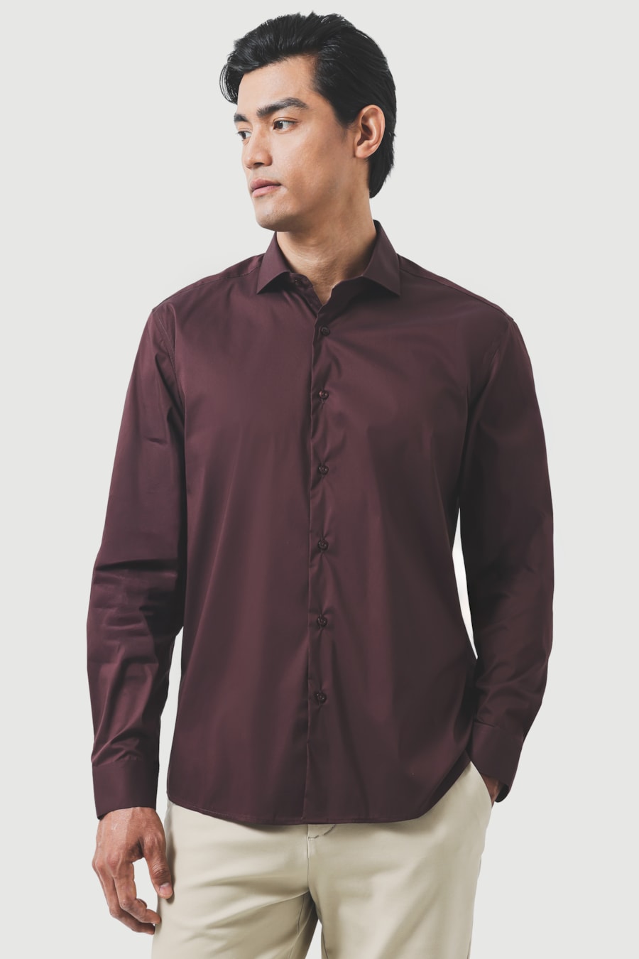 Camisa Manga Longa Slim Ice Cotton Stretch Burgundy — foto 1 de 6