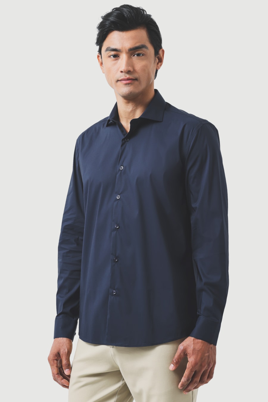Camisa Manga Longa Slim Ice Cotton Stretch Marinho — foto 1 de 6