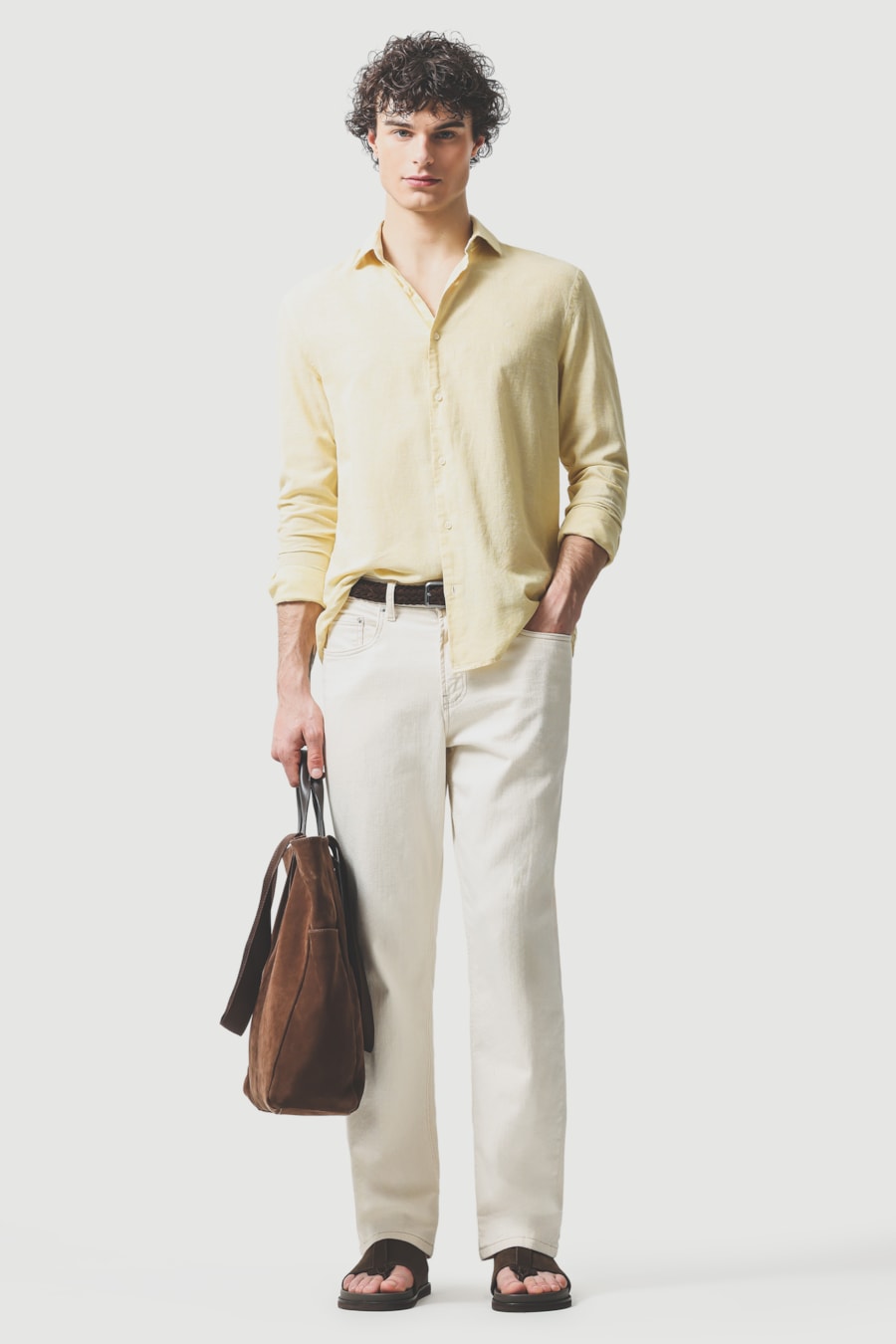 Camisa Manga Longa Slim Linho Algodao Surat Amarelo — foto 2 de 5