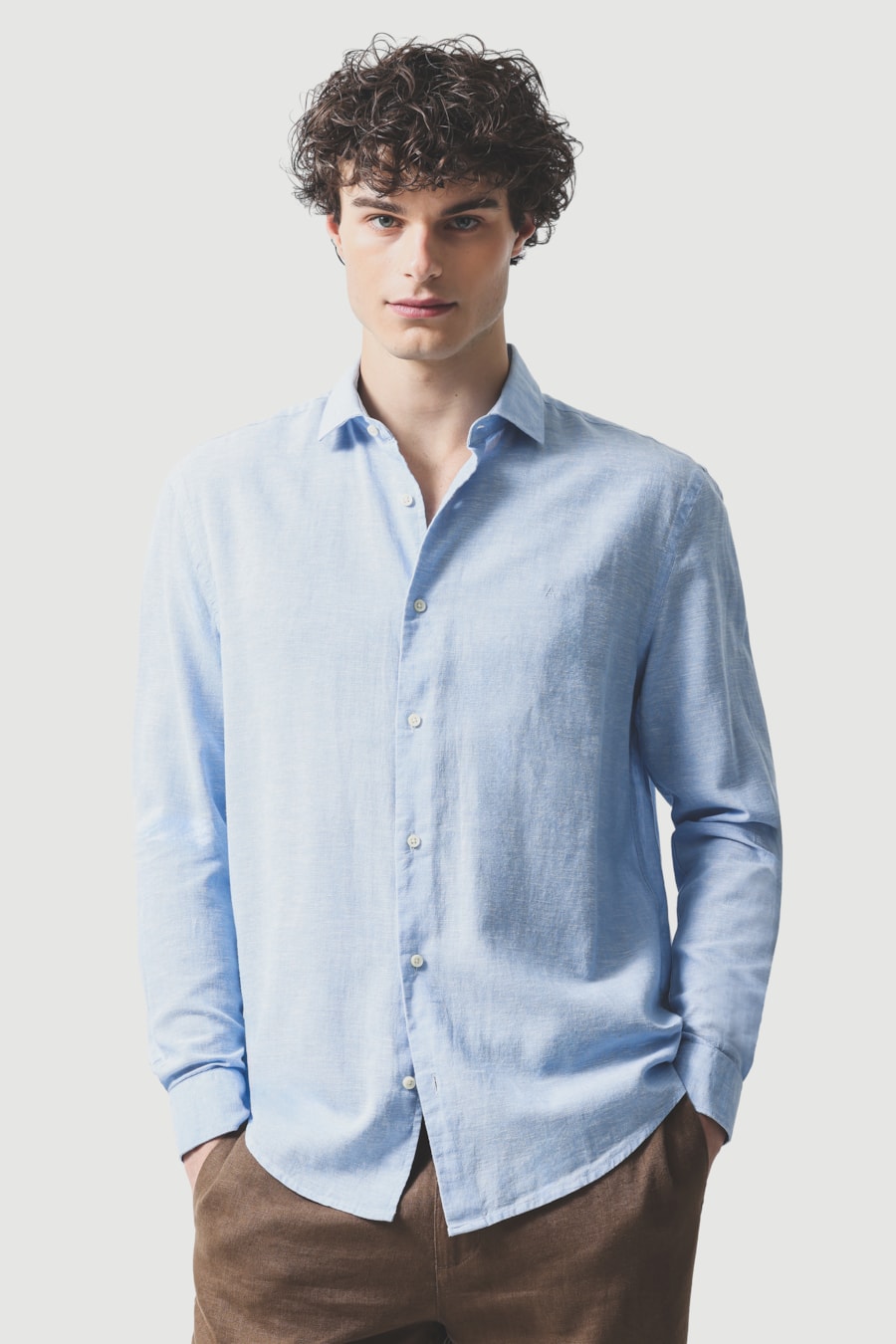 Camisa Manga Longa Slim Linho Algodao Surat Azul — foto 1 de 6