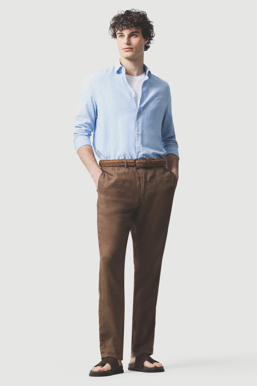 Camisa Manga Longa Slim Linho Algodao Surat Azul — foto 2 de 6