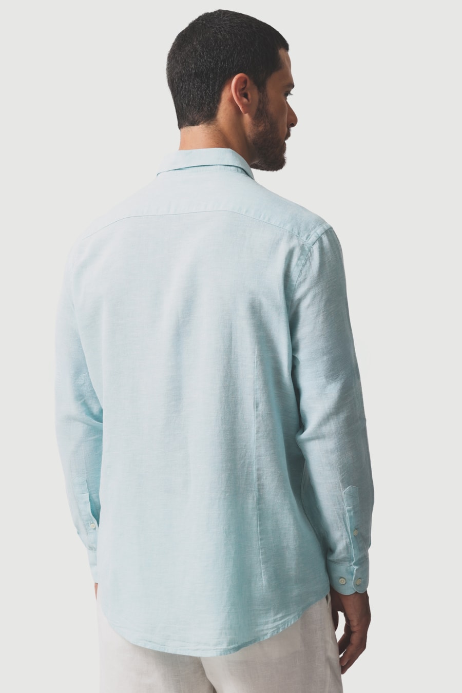 Camisa Manga Longa Slim Linho Algodao Surat Azul Piscina — foto 4 de 6