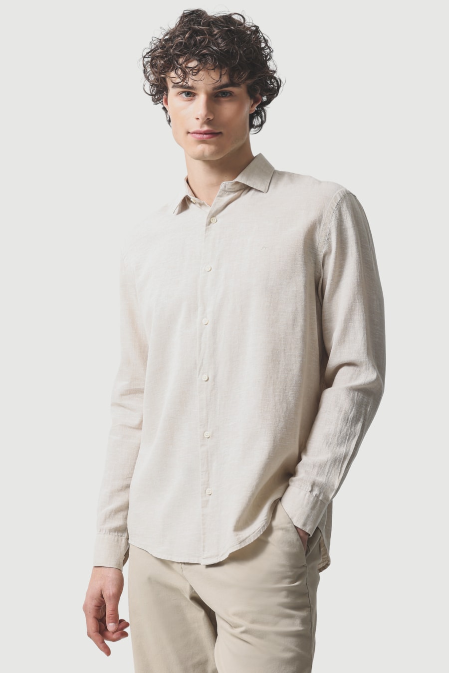 Camisa Manga Longa Slim Linho Algodao Surat Caqui — foto 1 de 6