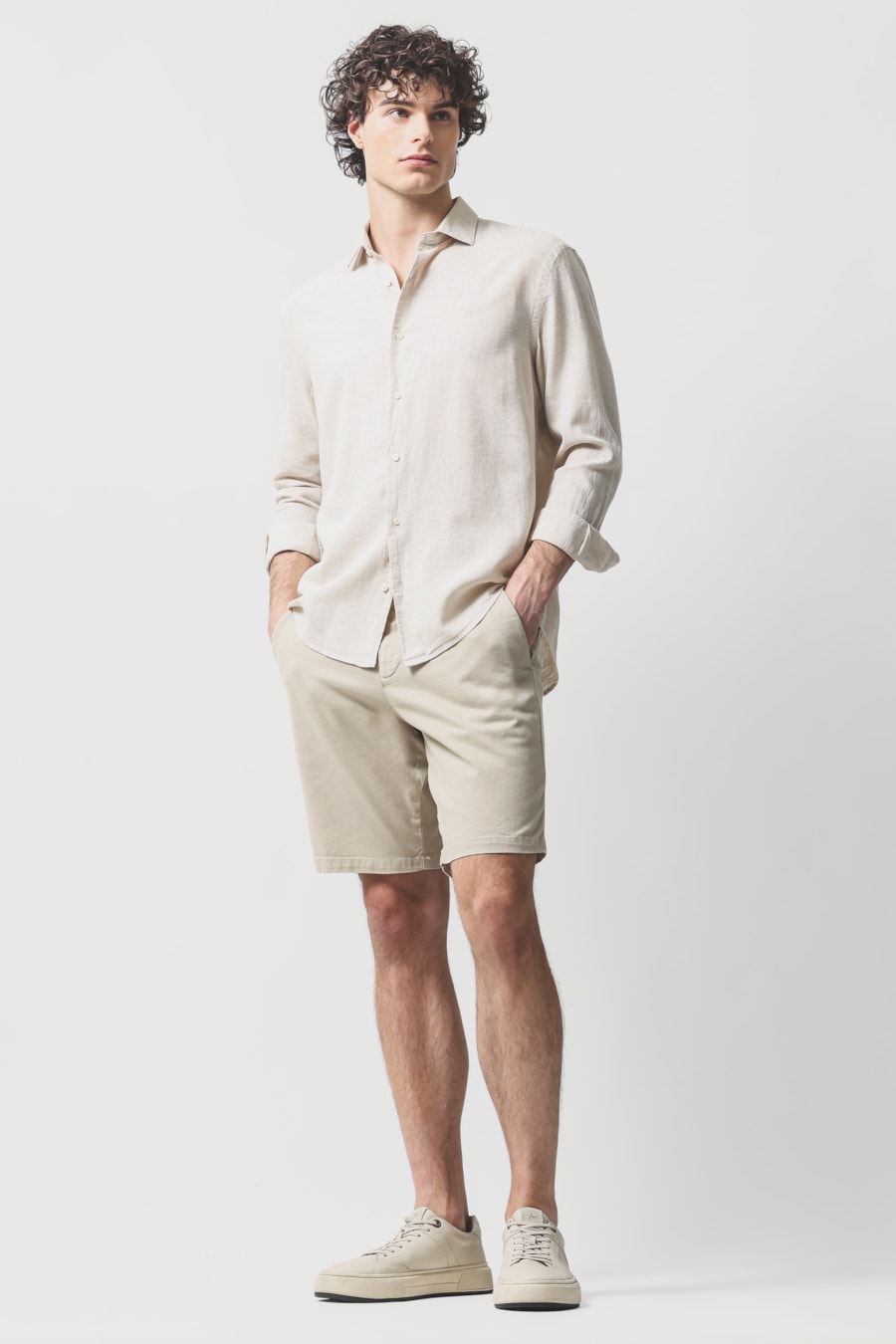 Camisa Manga Longa Slim Linho Algodao Surat Caqui — foto 2 de 6