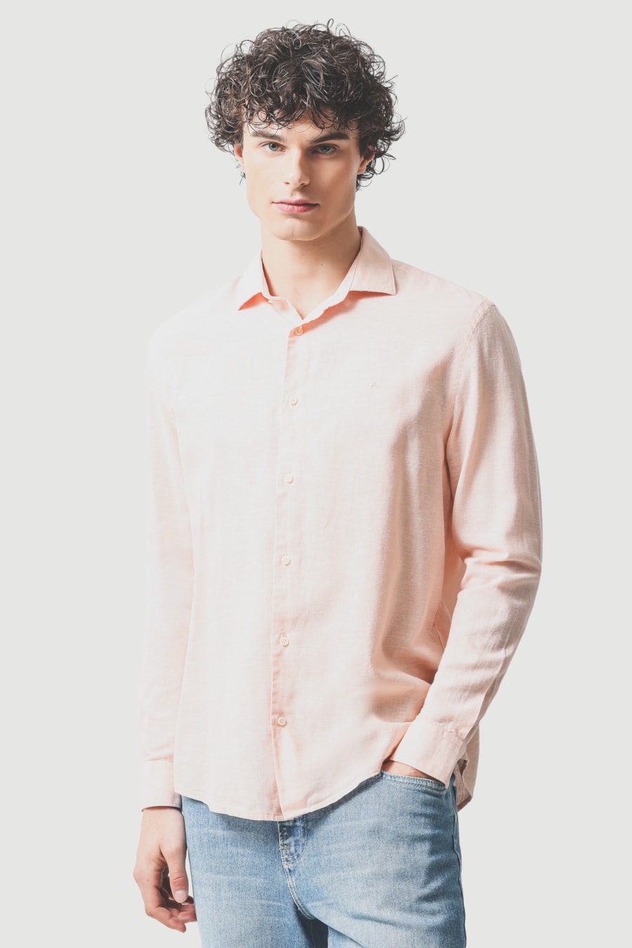 Camisa Manga Longa Slim Linho Algodao Surat Coral — foto 1 de 4