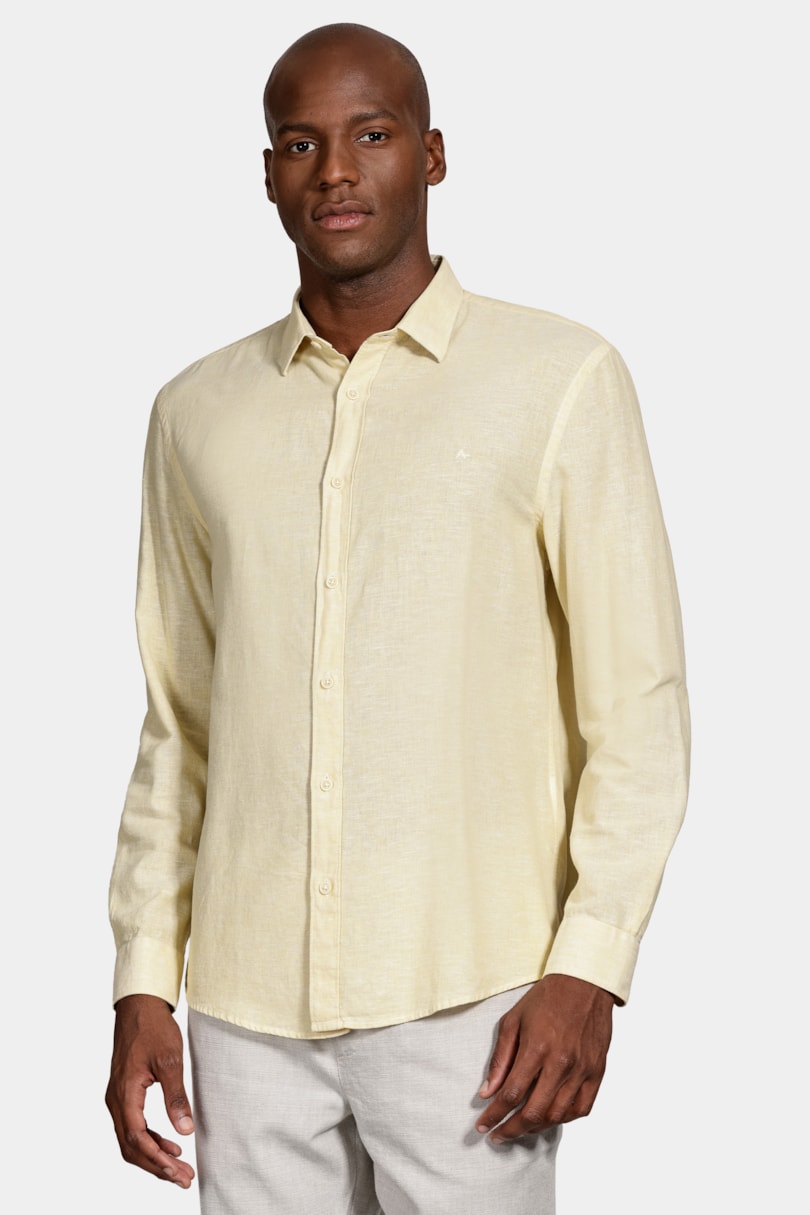 Camisa Manga Longa Slim Linho Amarelo