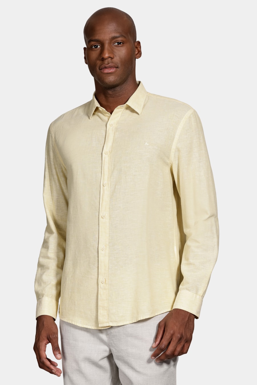 Camisa Manga Longa Slim Linho Amarelo — foto 1 de 6