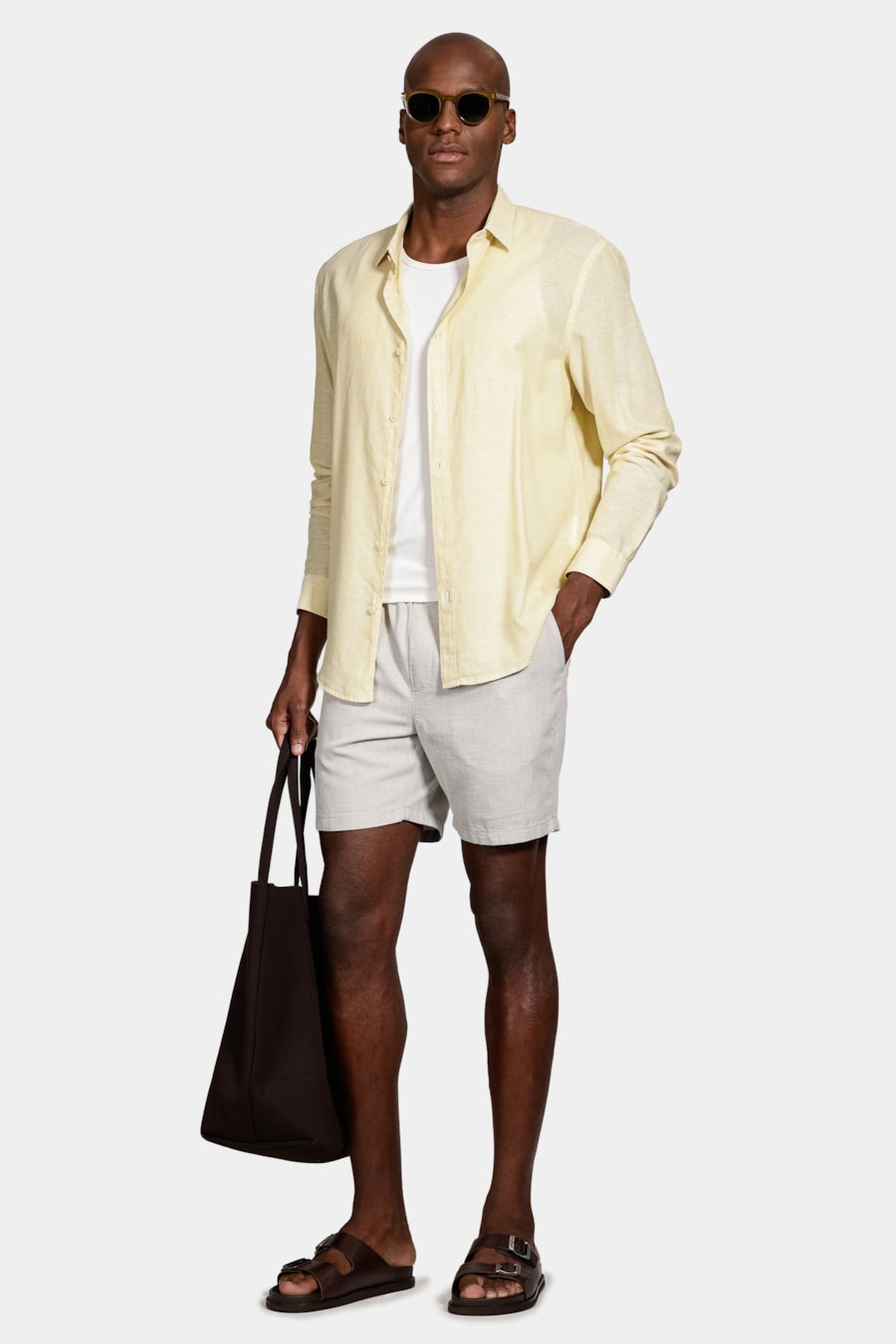 Camisa Manga Longa Slim Linho Amarelo — foto 2 de 6