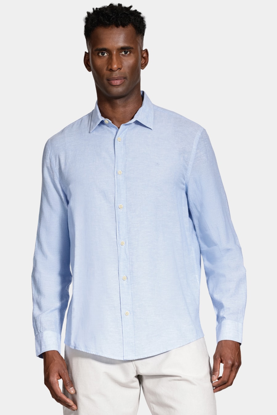 Camisa Manga Longa Slim Linho Azul — foto 1 de 6