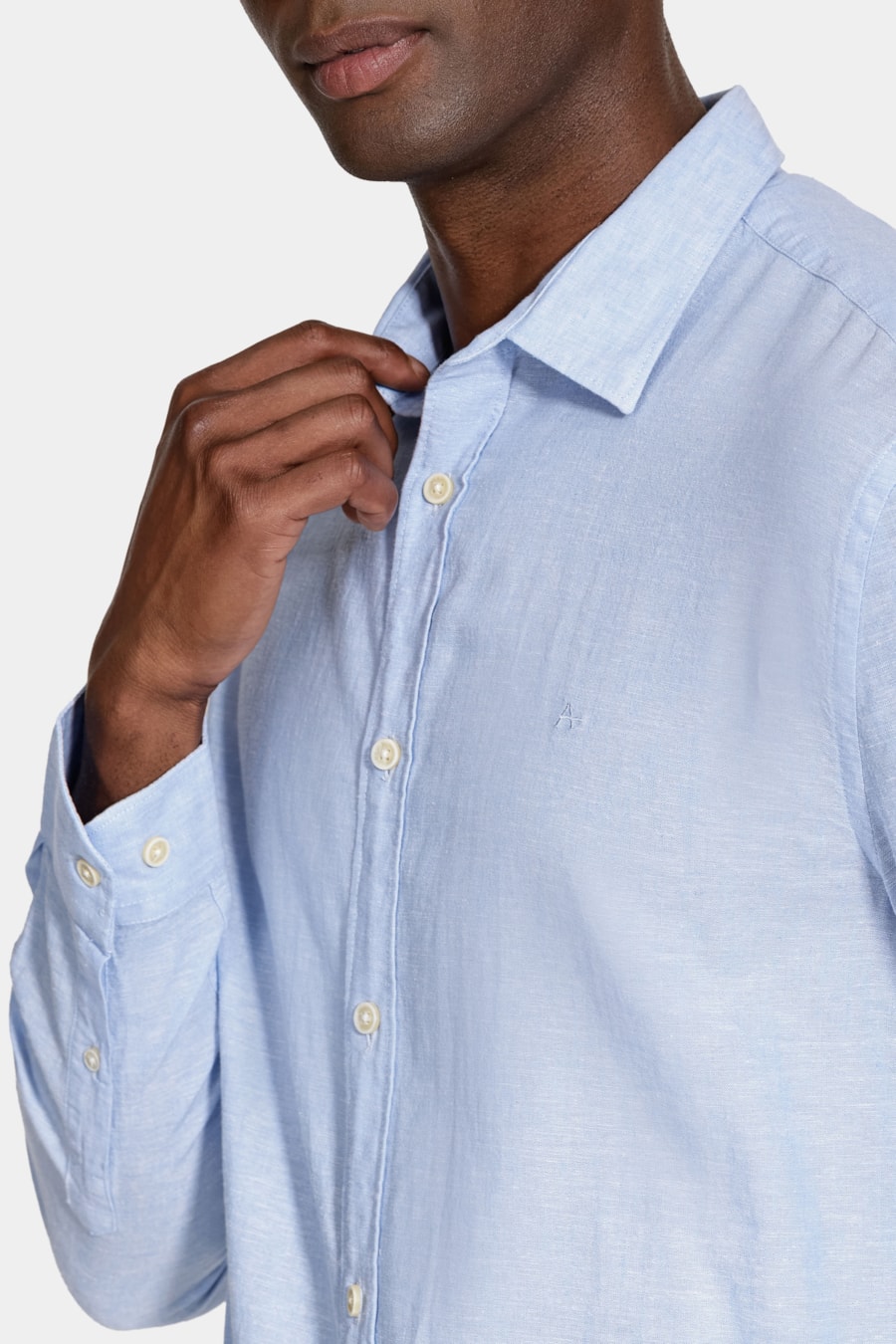 Camisa Manga Longa Slim Linho Azul — foto 3 de 6