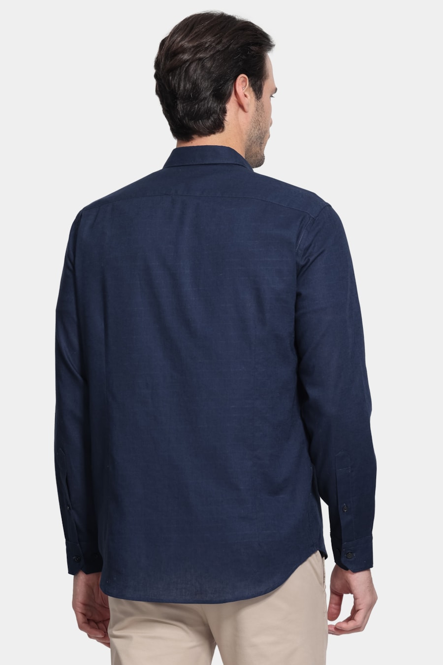 Camisa Manga Longa Slim Linho Azul Escuro — foto 4 de 6