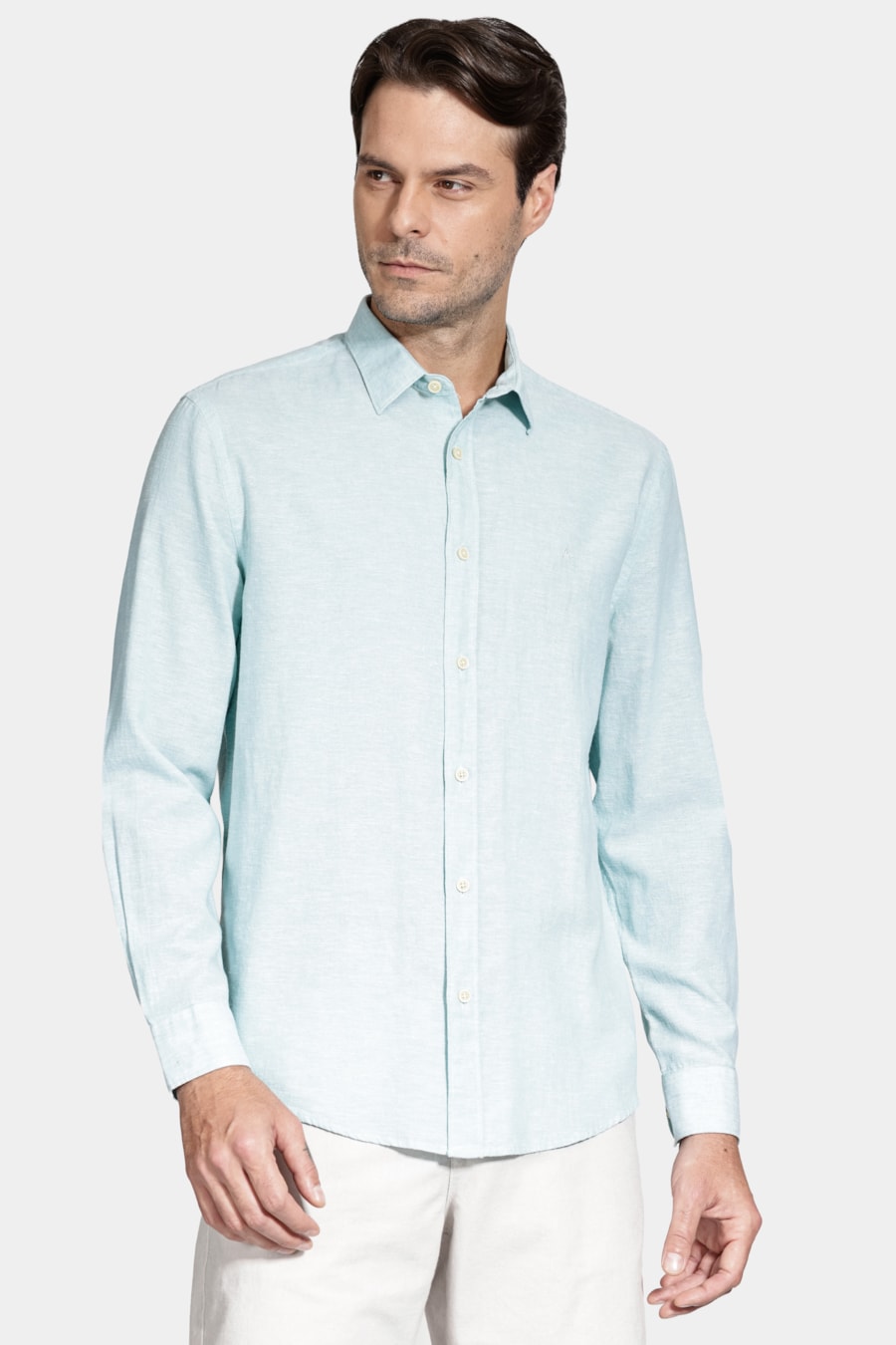 Camisa Manga Longa Slim Linho Azul Piscina — foto 1 de 6