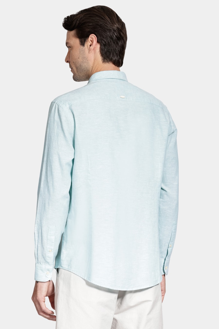 Camisa Manga Longa Slim Linho Azul Piscina — foto 4 de 6