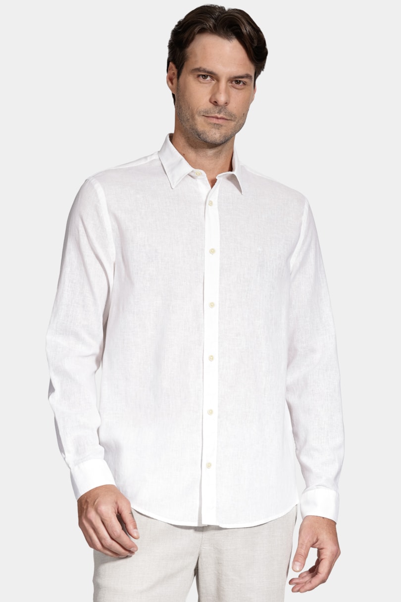 Camisa Manga Longa Slim Linho Branco