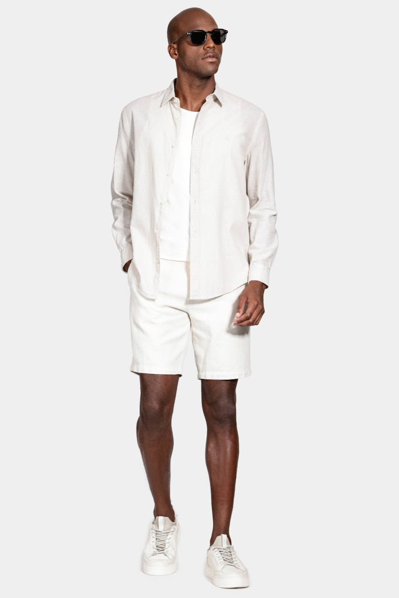 Camisa Manga Longa Slim Linho Caqui