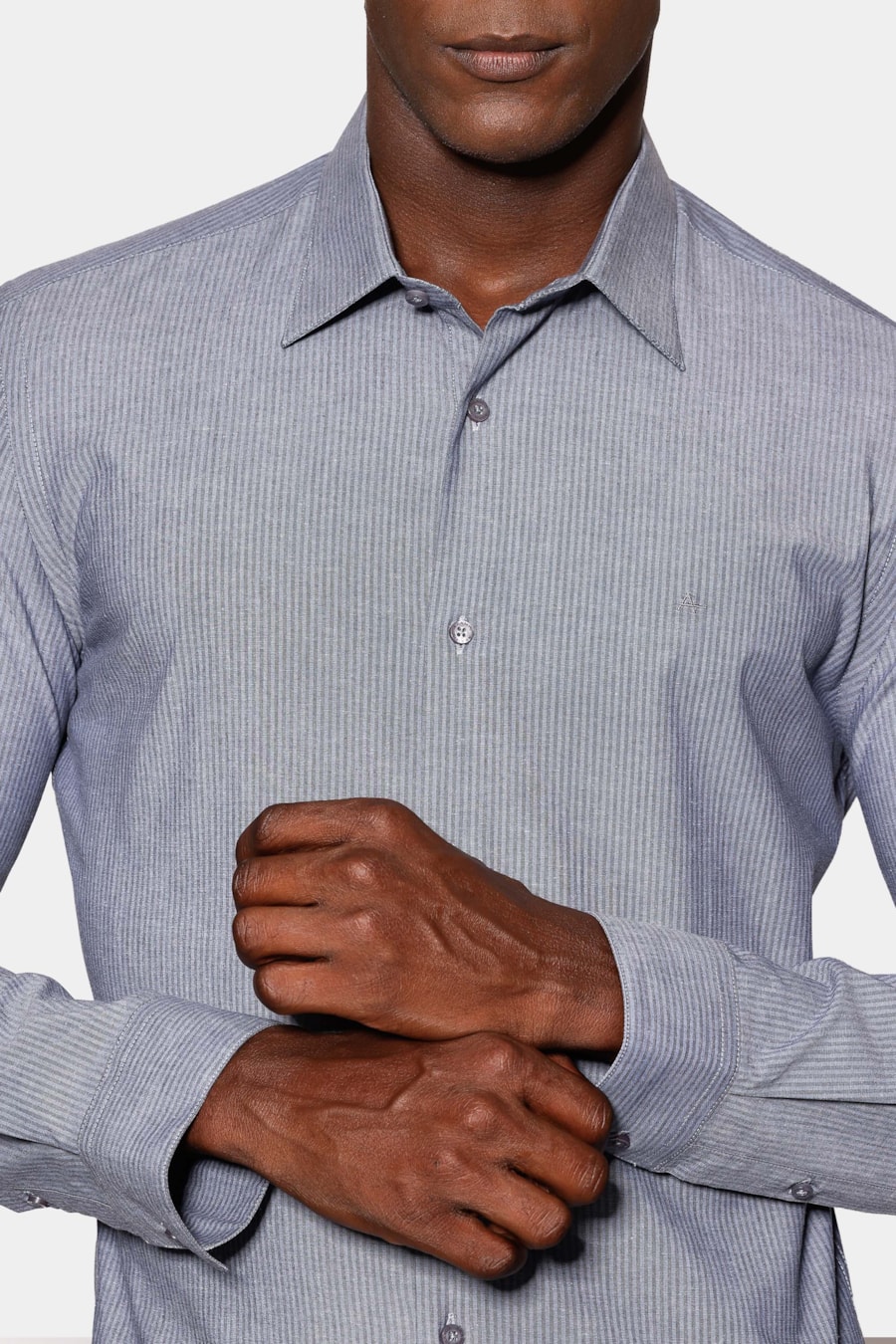Camisa Manga Longa Slim Listra Stretch Azul C/ Marinho — foto 3 de 6