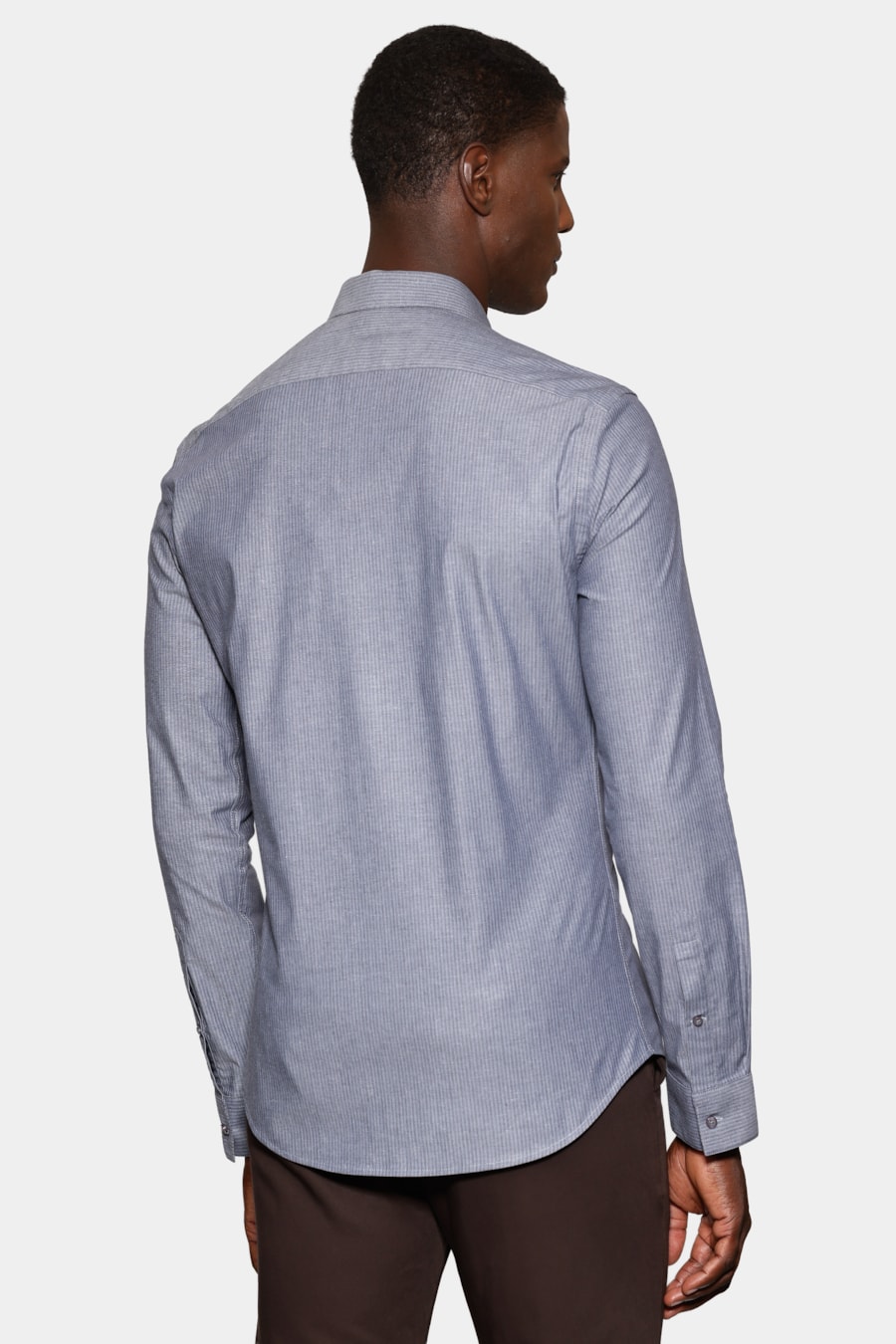 Camisa Manga Longa Slim Listra Stretch Azul C/ Marinho — foto 4 de 6